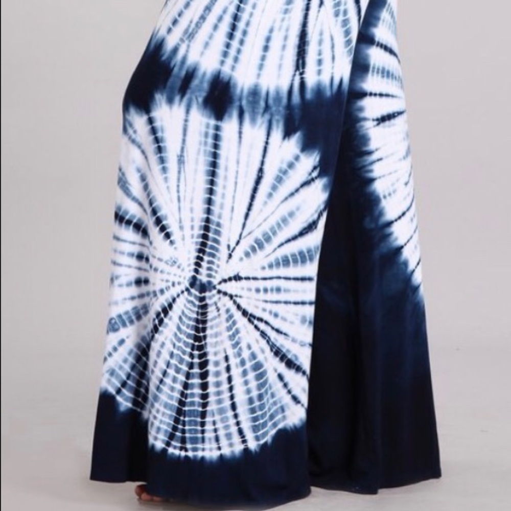 Plus Navy Tie Dye Palazzo Wide Leg Casual Pants - Picture 4 of 5